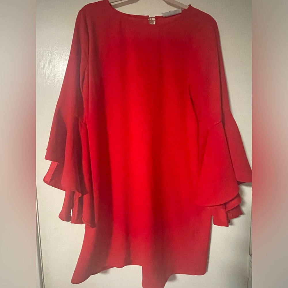 Cute RED mini dress with flowing sleeves. Size L